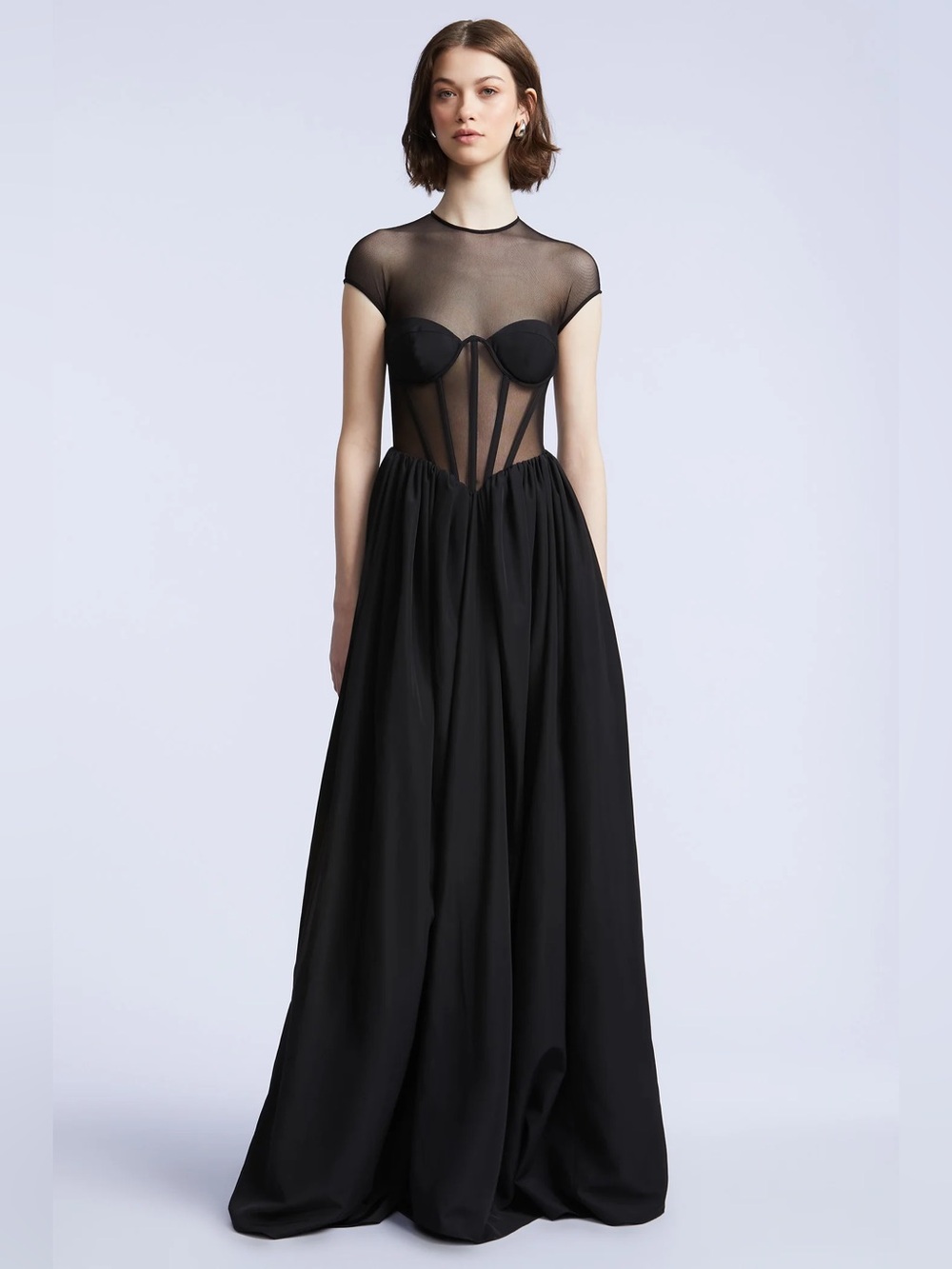 BCBGMaxAzria Black Sheer-Bodice Maxi Gown